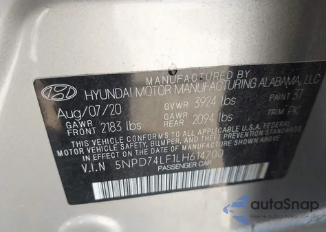 2020 Hyundai Elantra Se z USA, uszkodzony, nr VIN 5NPD74LF1LH614700